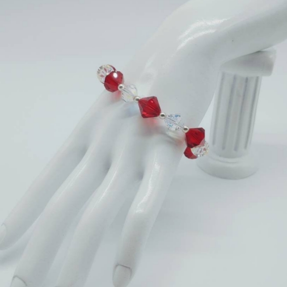 Sterling Silver Swarovski Crystal Red White Toggle Bracelet - Picture 3 of 5